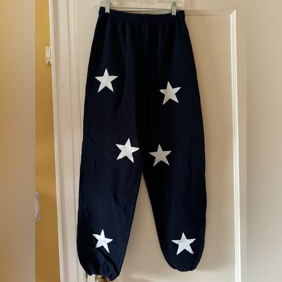 Gildan heavy blend navy sweatpants drawstring waist & white applique stars M - Picture 2 of 7